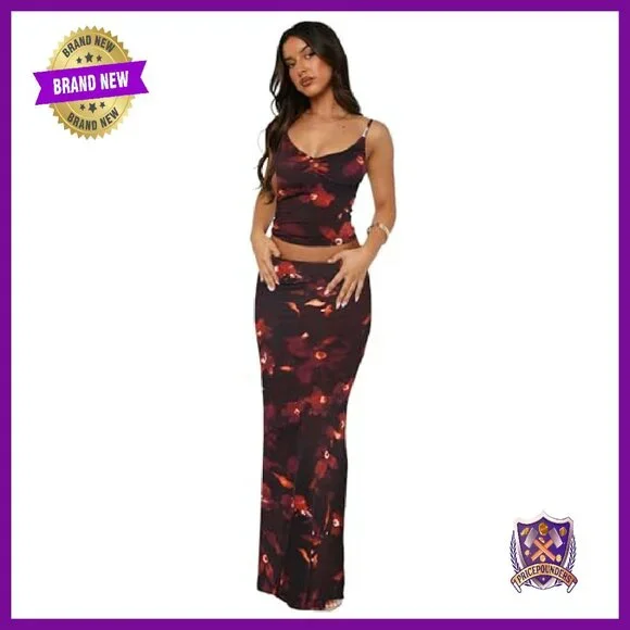 Two Piece Skirt Set: Sleeveless Crop Top & Maxi Skirt - Soft Stretchy Material